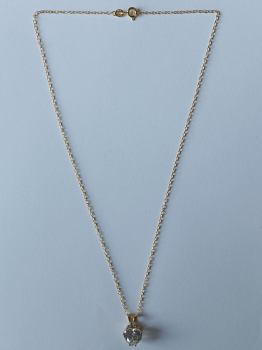 gold plated silver chain with 10 mm white zirconia heart pendant-anchor chain 45 cm-----